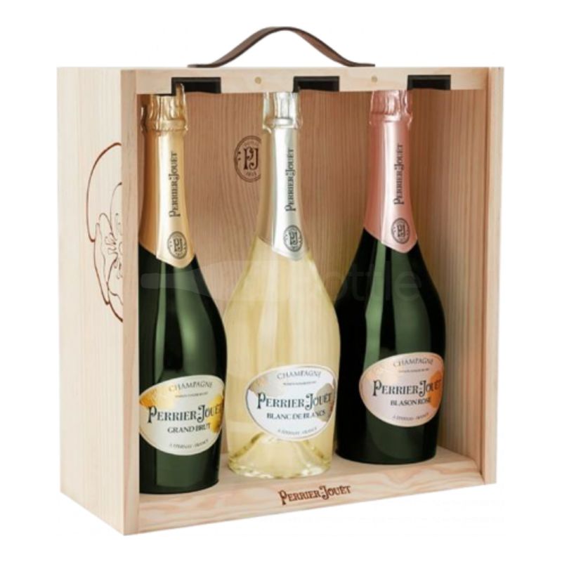 Perrier Jouet Holz Box mit 3 Flaschen